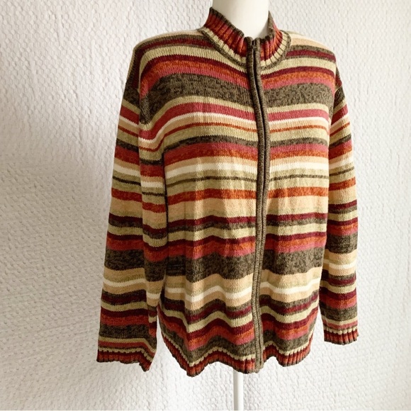 Tiara International Vintage Striped Zip Up Cottage Core Retro - Picture 3 of 12